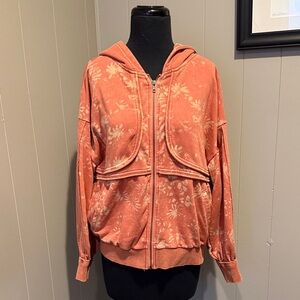 B26 Oli & Hali Women Small Pink Floral Hoodie Full Zip Up Casual